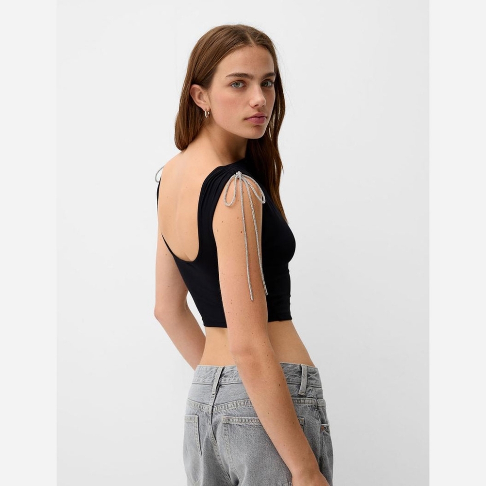 Bershka Sleeveless T-shirt with Rhinestones - NWOT